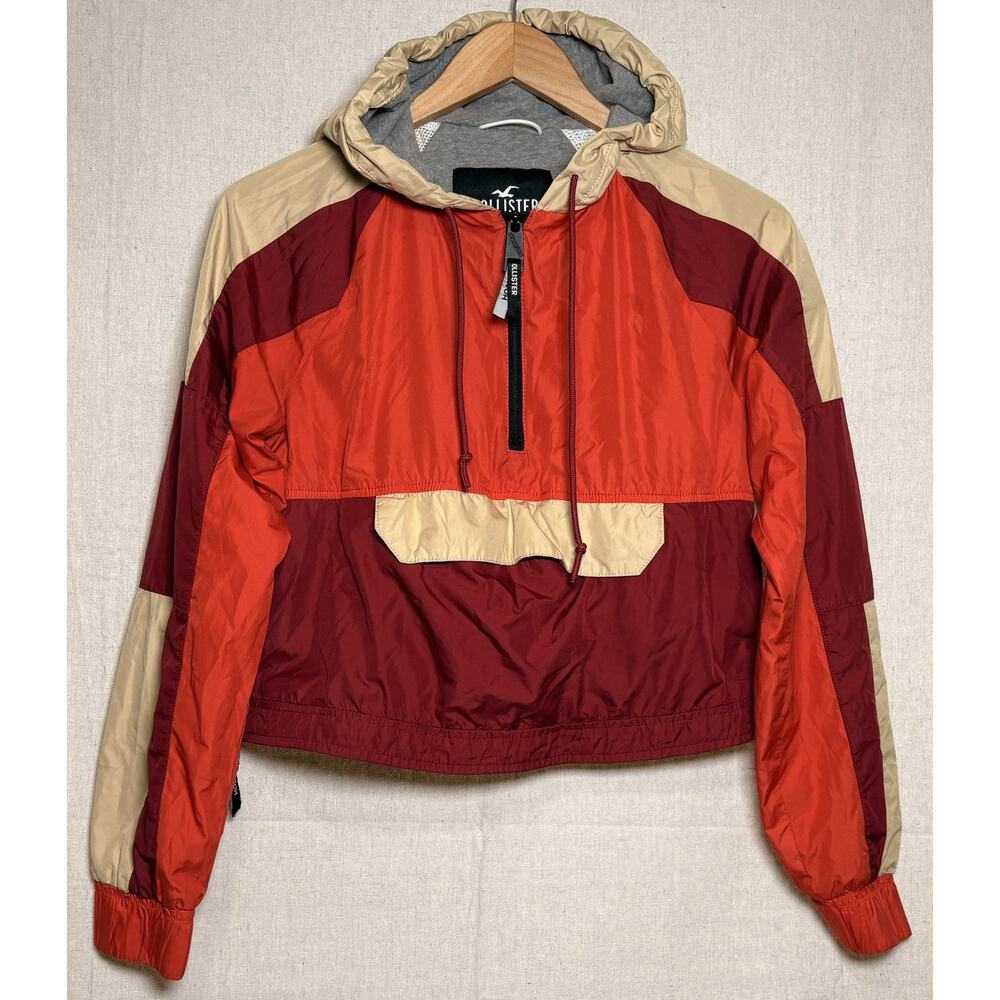 Hollister Womens Size XS Colorblock Cropped 1/4 Zip Windbreaker Jacket